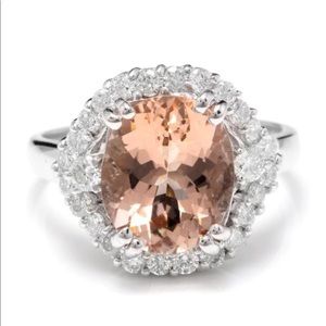 5.75 Carats Morganite & Diamond 14K Ring
